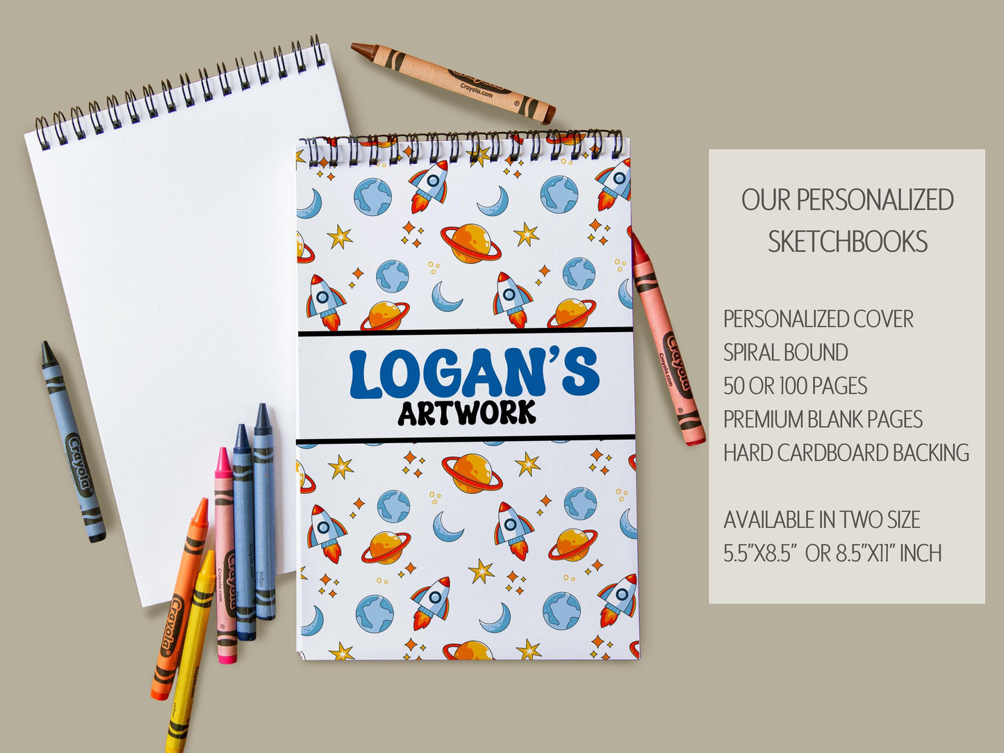 Personalized Kids Sketchbook – Custom Drawing Pad with Heavyweight Paper | Rocket Space Design