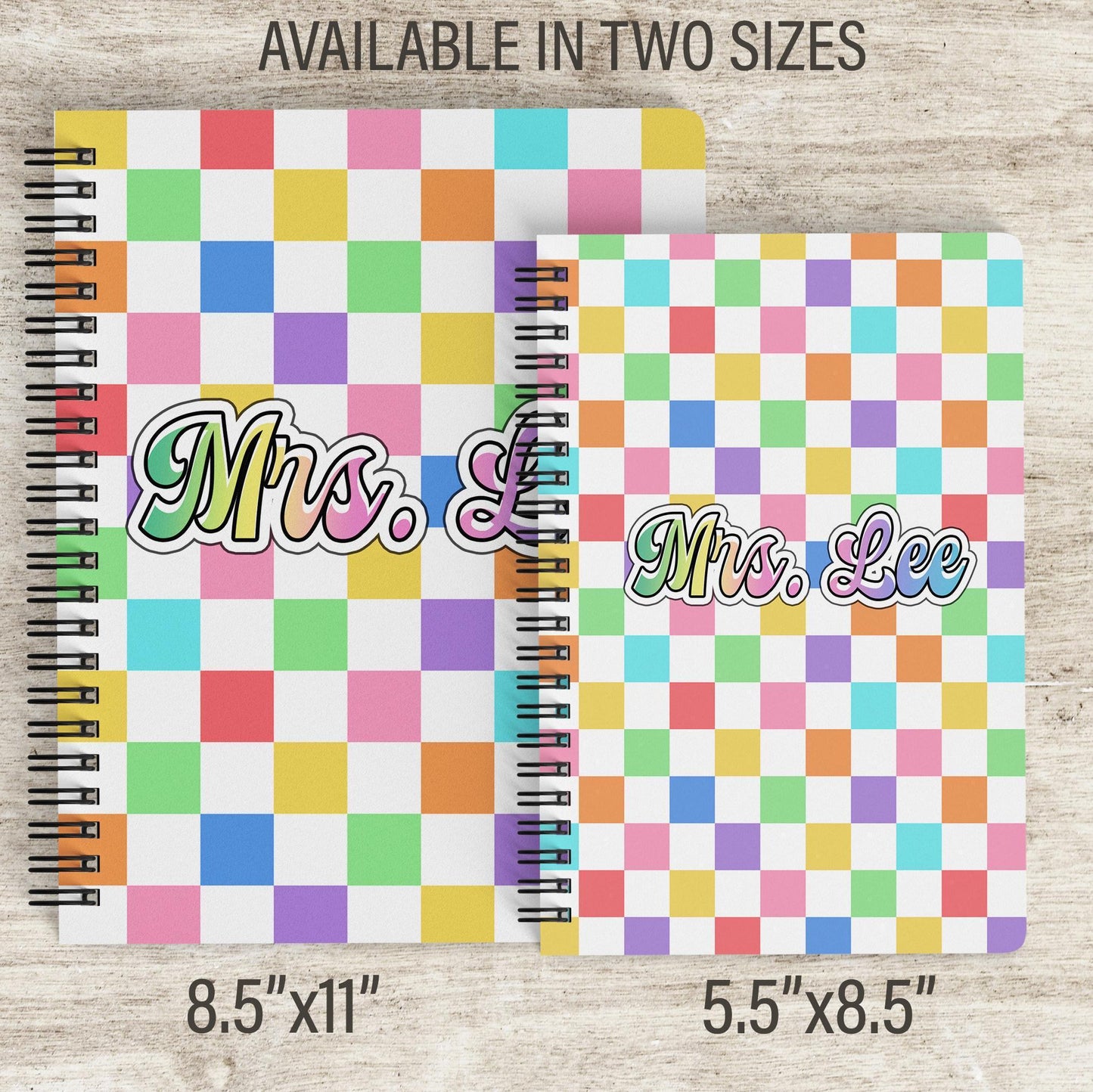 Custom Spiral Notebook - Personalized Rainbow Checkered Journal for Kids & Teachers