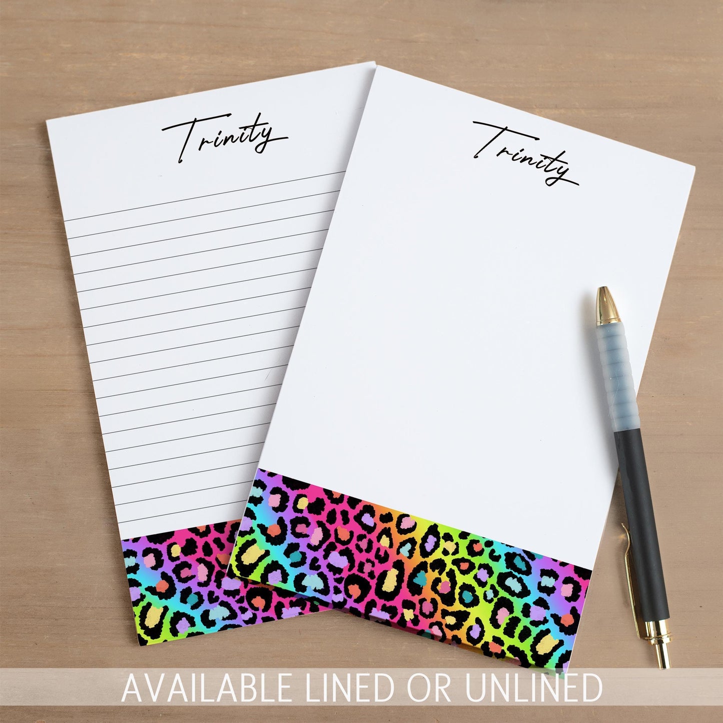 Personalized Notepad - Custom Name Notepads With Cheetah Print & Rainbow Aesthetic