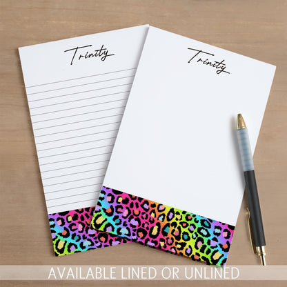 Personalized Notepad - Custom Name Notepads With Cheetah Print & Rainbow Aesthetic