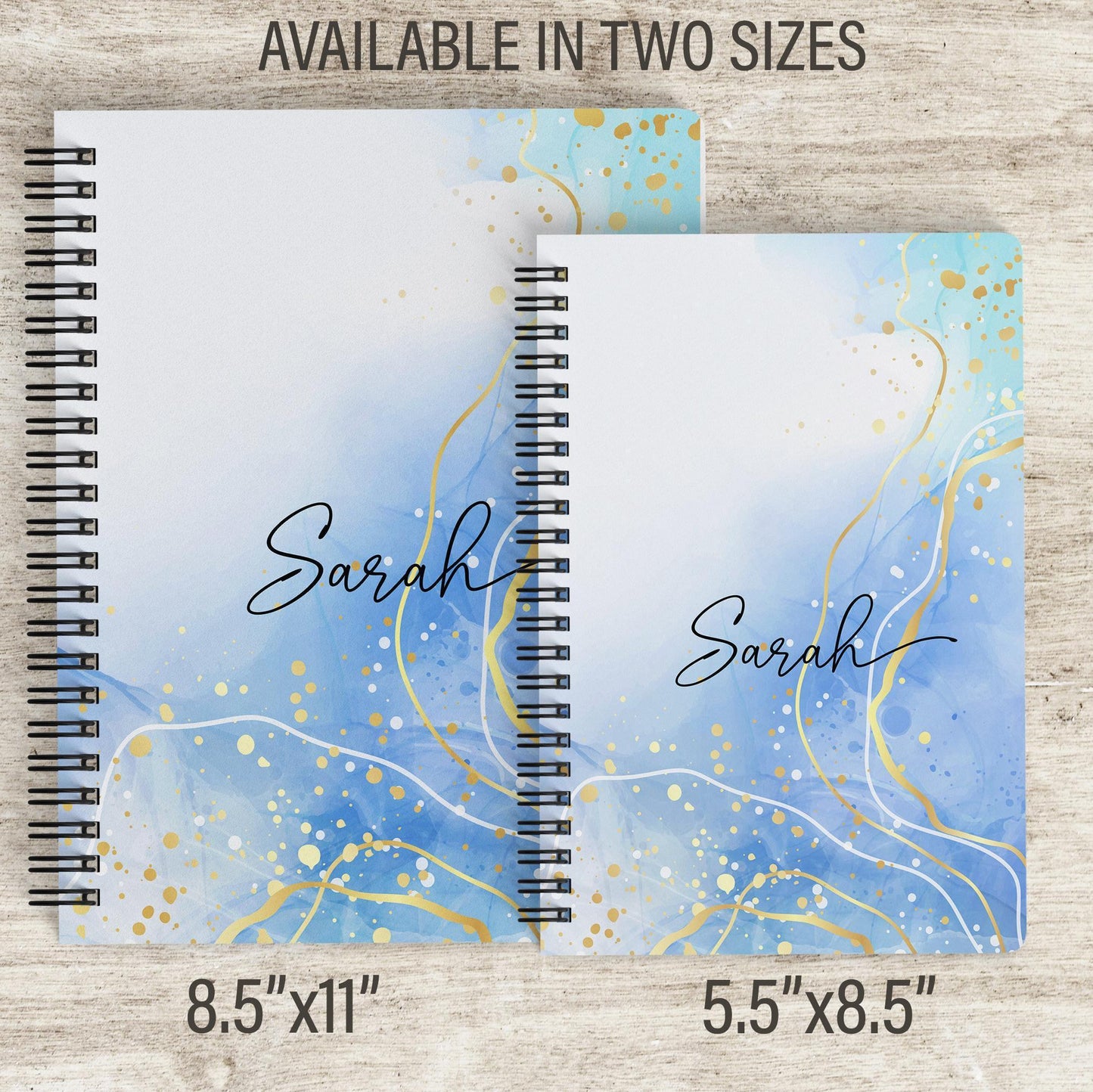 Personalized Blue Notebook - Custom Spiral Notebook With Pretty Blue Marble Cover