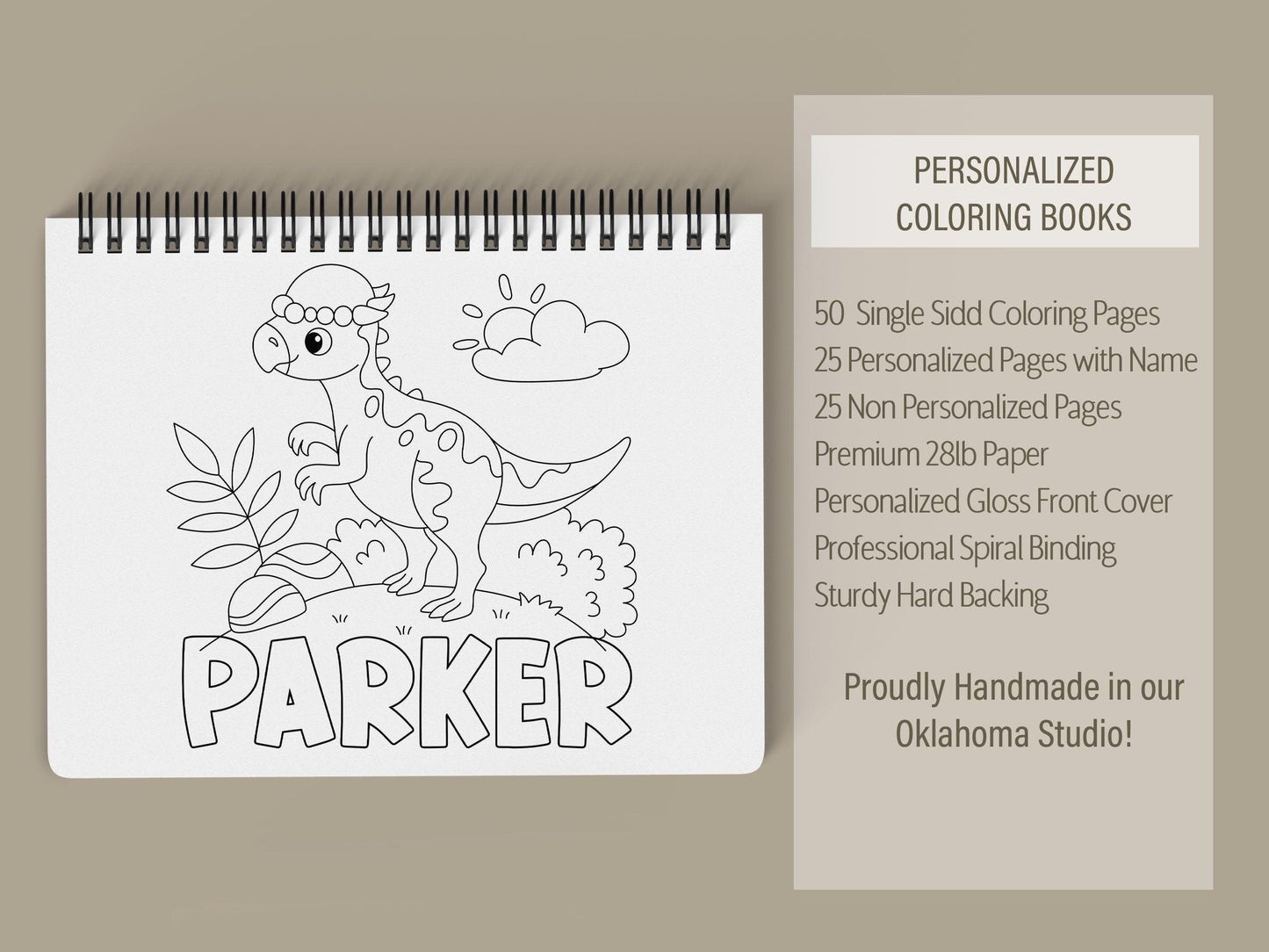 Personalized Dinosaur Coloring Book - Custom Kids Art Activity Book With Name & Party Favors