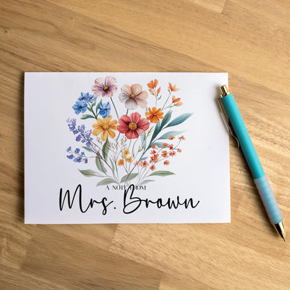 Personalized Note Cards – Wildflower Stationery Set with Custom Name & Envelopes