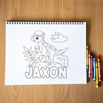 Personalized Dinosaur Coloring Book, Spiral, 50 Pages, Kid 11x8.5