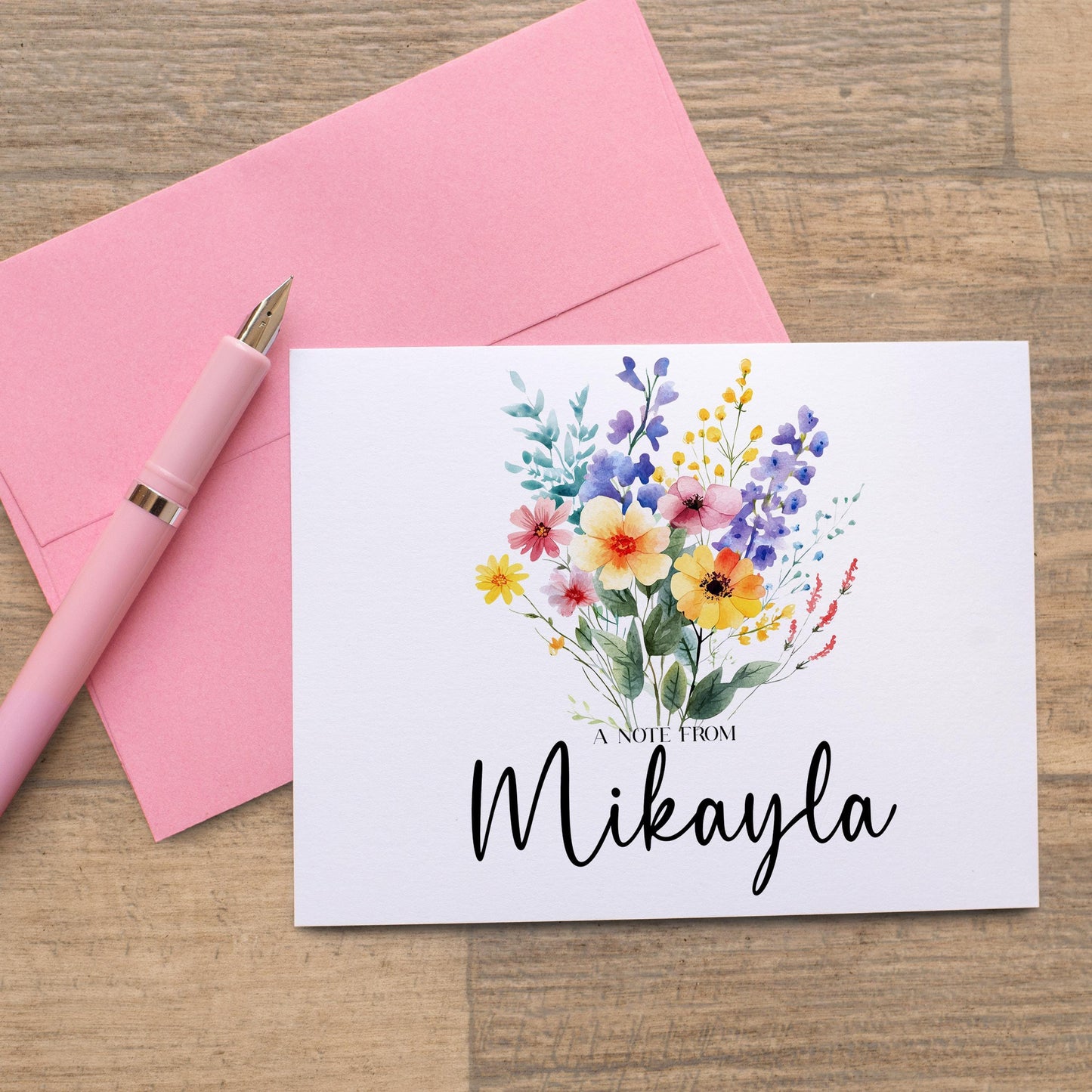 Personalized Note Cards – Custom Name Notecards with Wildflower Floral Folded Greeting Cards