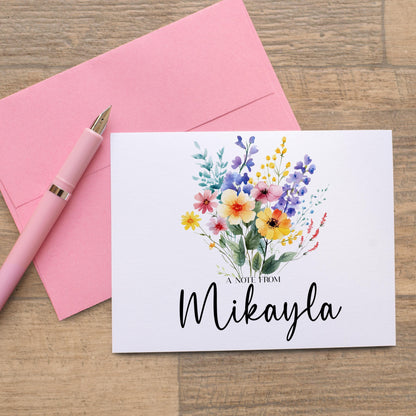 Personalized Note Cards – Custom Name Notecards with Wildflower Floral Folded Greeting Cards