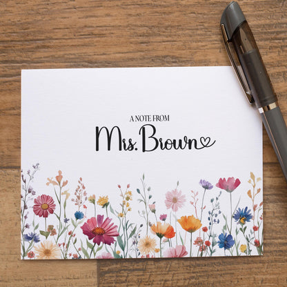 Personalized Note Cards – Wildflower Stationery Set of 10 Cards with Matching Envelopes