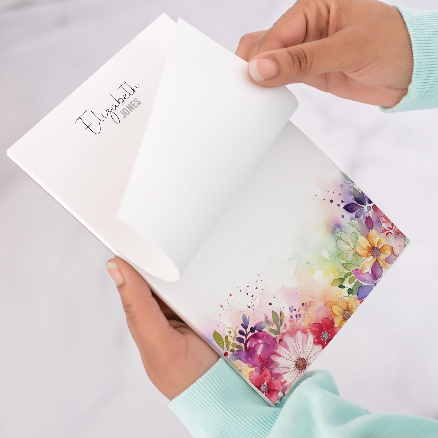 Personalized Flower Notepad - Custom Name Notepads With Rainbow Floral Garden Design