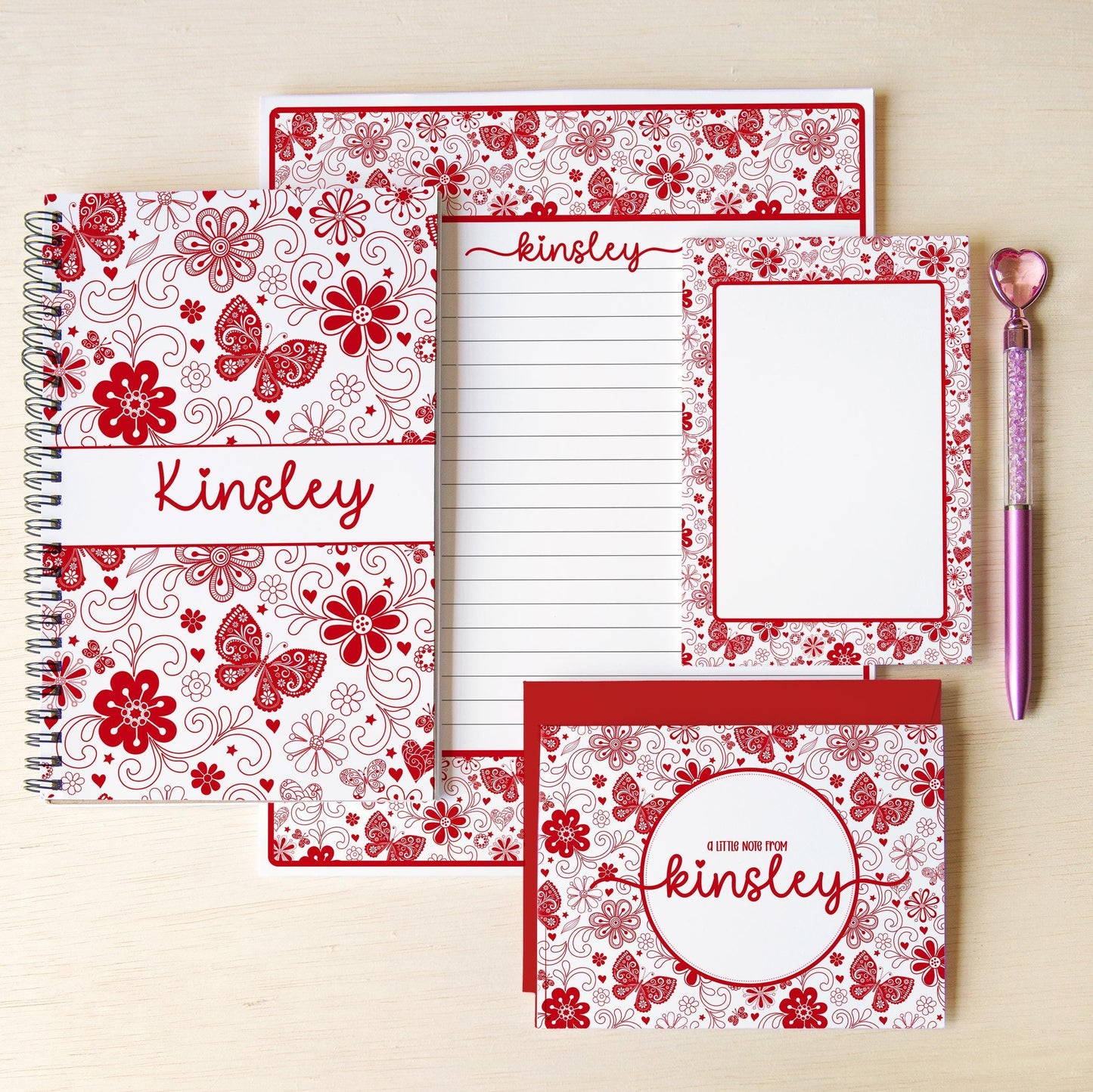 Personalized Stationery Set - Girls Butterfly Letter Writing Set with Notebook & Pen