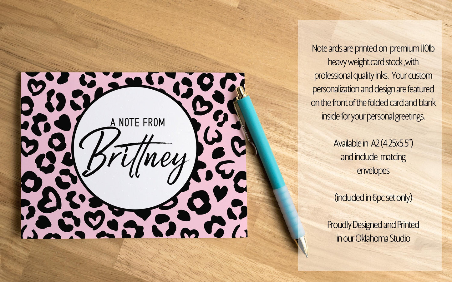 Personalized Stationery Set – Pink Cheetah Leopard Letter Writing Gift Set with Notebook & Pen