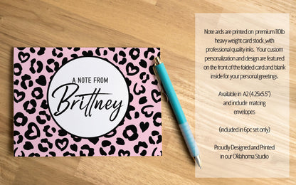 Personalized Stationery Set – Pink Cheetah Leopard Letter Writing Gift Set with Notebook & Pen