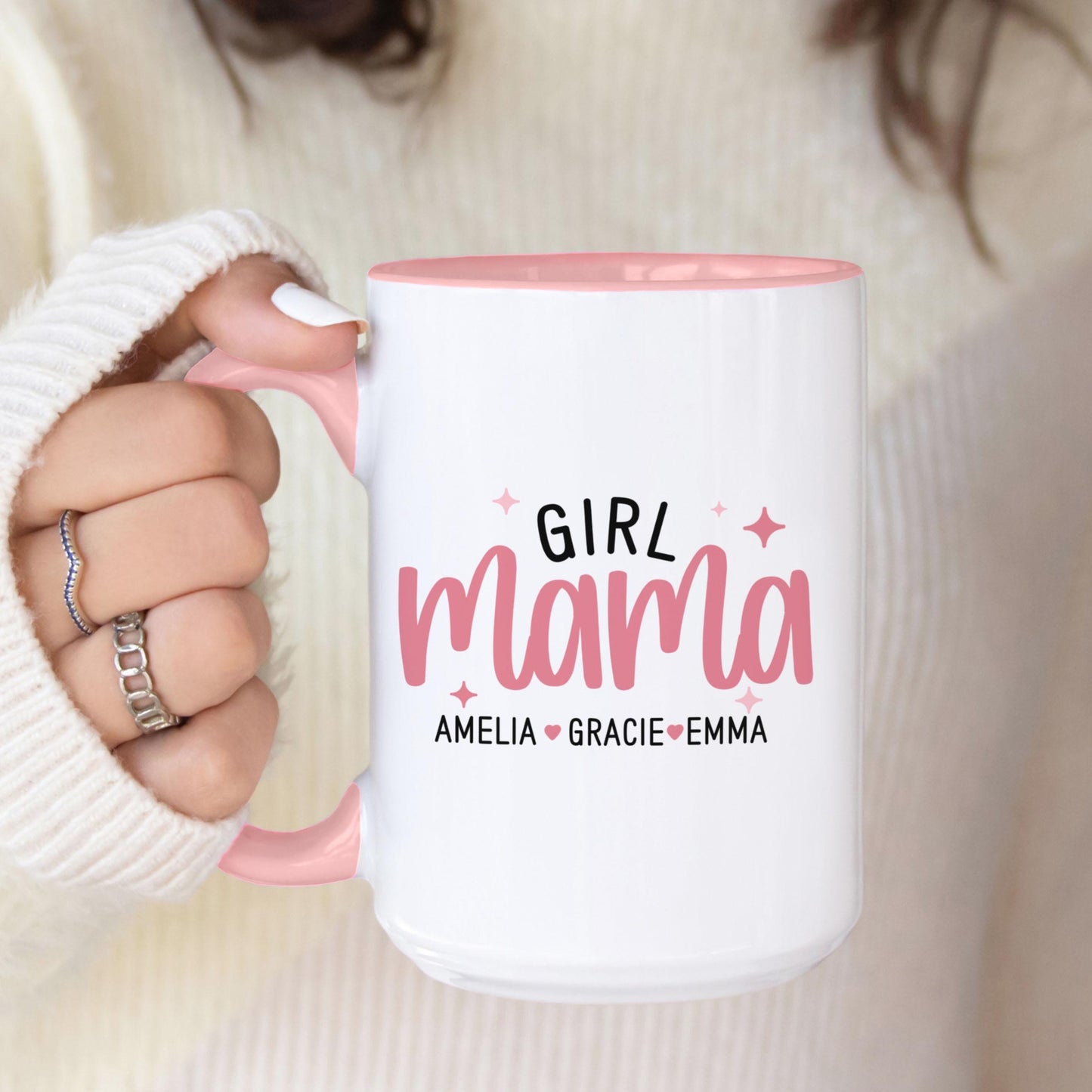 Personalized Girl Mama Mug - Custom Name Coffee Cup | Pink Mom Gift, Dishwasher Safe
