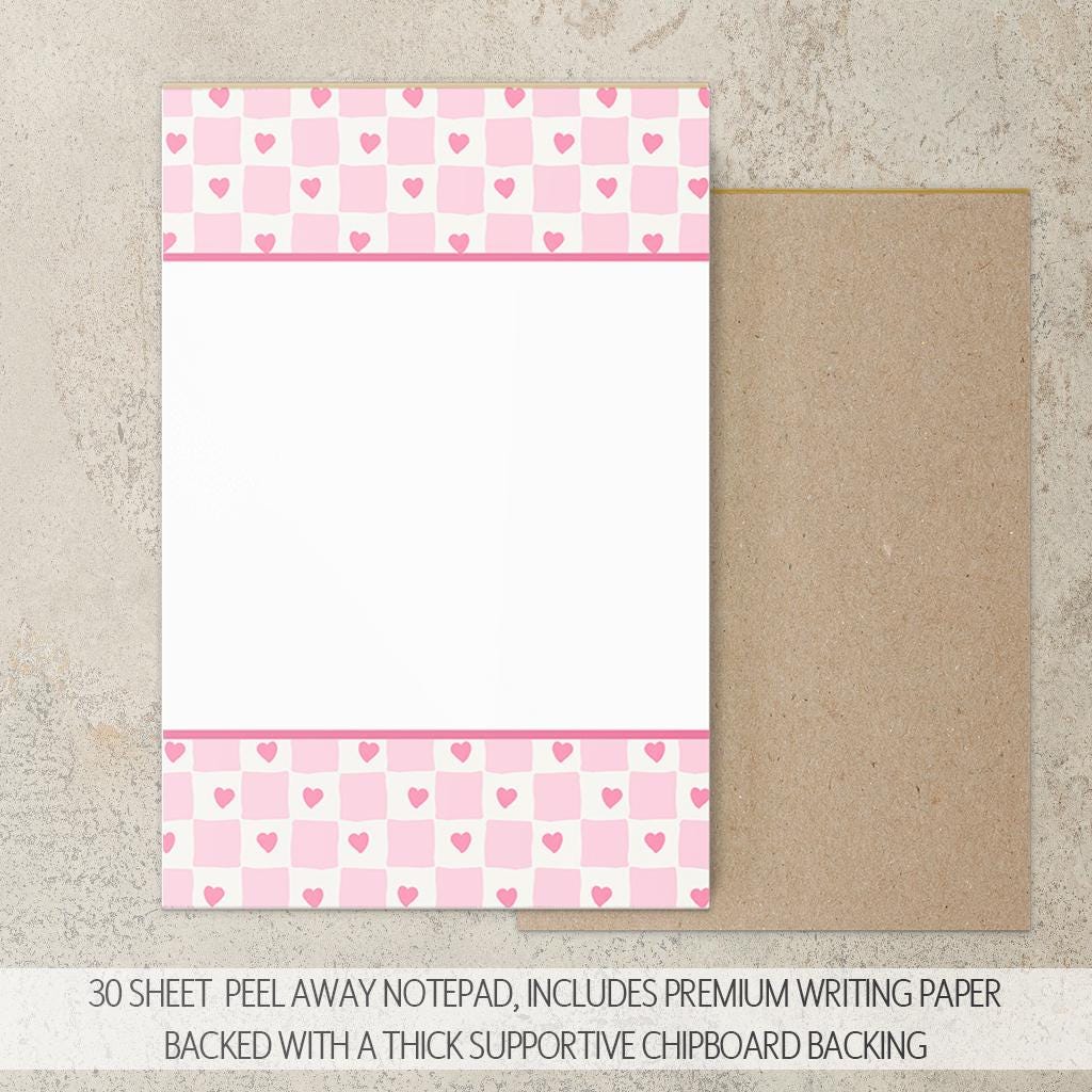 Personalized Stationery Set - Heart Checkered Letter Writing Gift Set with Glitter Pen