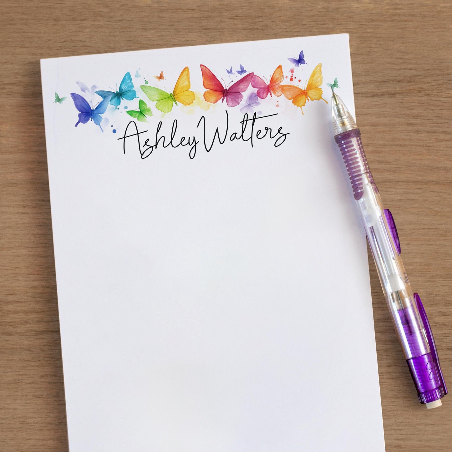 Personalized Notepad - Custom Rainbow Butterfly Notepads | Office Memo Pad Gift