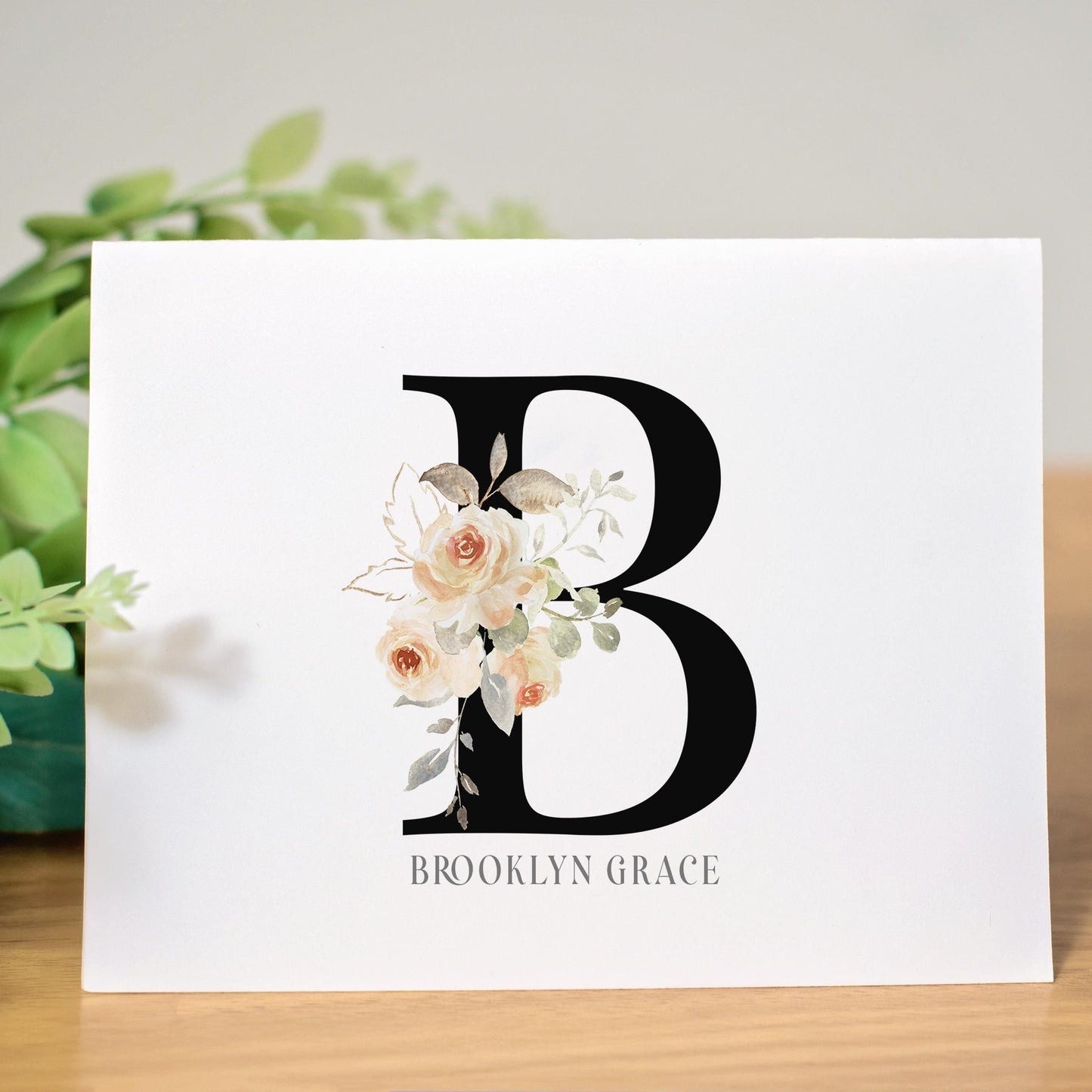 Personalized Monogram Note Cards - Custom Flower Notecards & Folded Thank You Cards Set