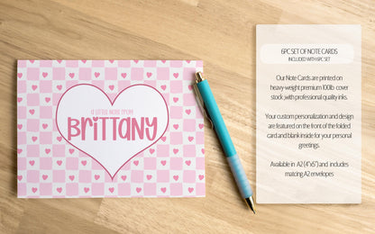 Personalized Stationery Set - Heart Checkered Letter Writing Gift Set with Glitter Pen