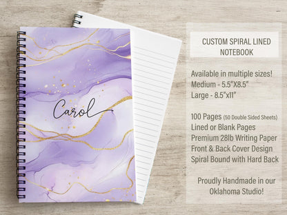 Personalized Purple Notebook - Custom Sketchbook With Name | Spiral Bound Journal Gift For Her