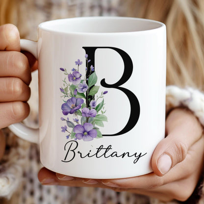Custom Birth Flower Mug – Personalized Rose Flower Cup | Monogram Initial & Birthday Gift