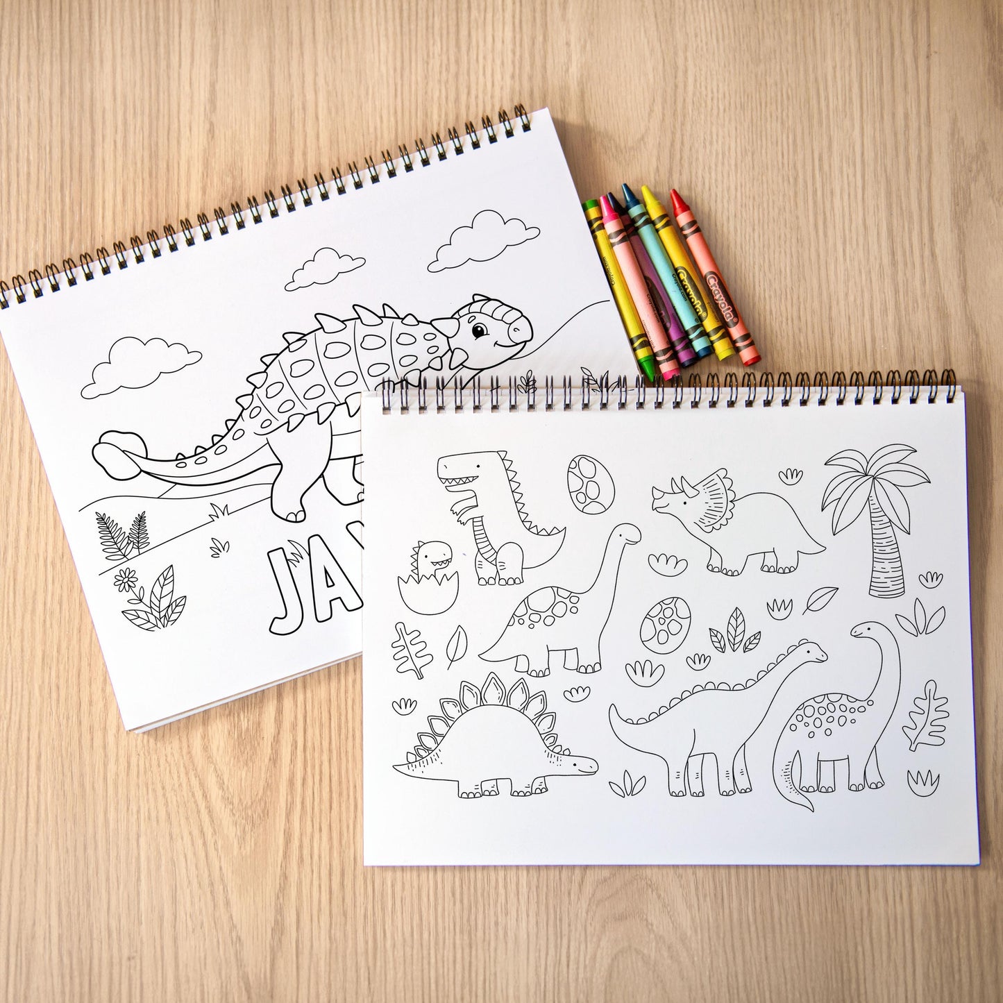 Personalized Dinosaur Coloring Book, Spiral, 50 Pages, Kid 11x8.5