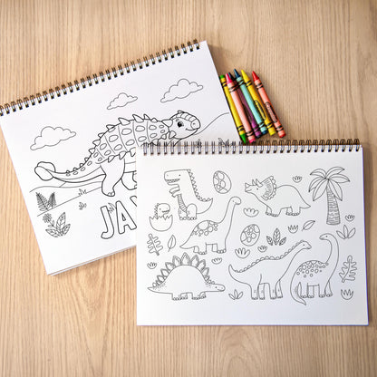 Personalized Dinosaur Coloring Book, Spiral, 50 Pages, Kid 11x8.5