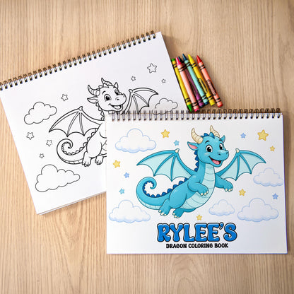 Personalized Dragon Coloring Book, 50 Pages, Spiral 11x8.5, Kids!