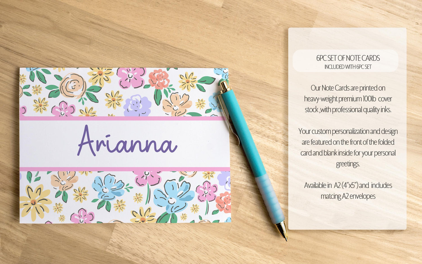 Personalized Stationery Set - Wildflower Print Letter Writing Set with Self-Seal Envelopes & Notecards