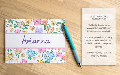 Personalized Stationery Set - Wildflower Print Letter Writing Set with Self-Seal Envelopes & Notecards