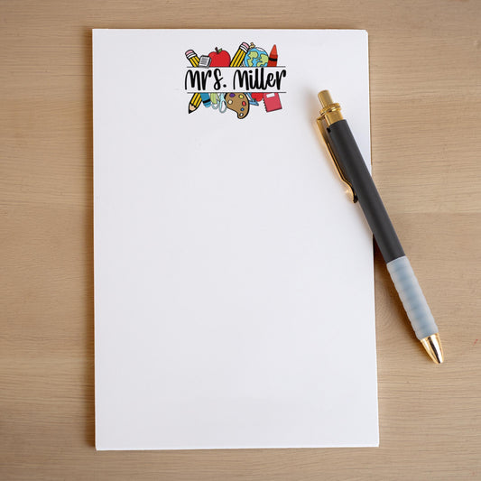 Personalized Teacher Notepad - Custom Name Notepad with Tear Away Pages, Classroom Note Pads