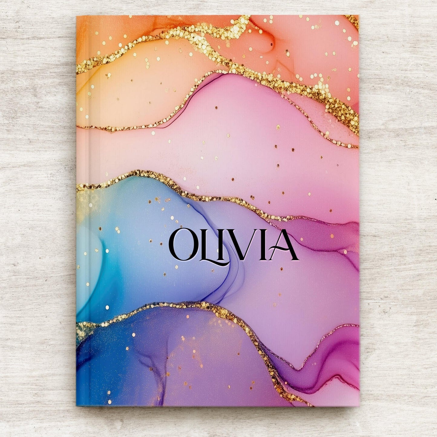 Personalized Hardcover Journal - Custom Name Rainbow Marble Notebook for Women's Writing
