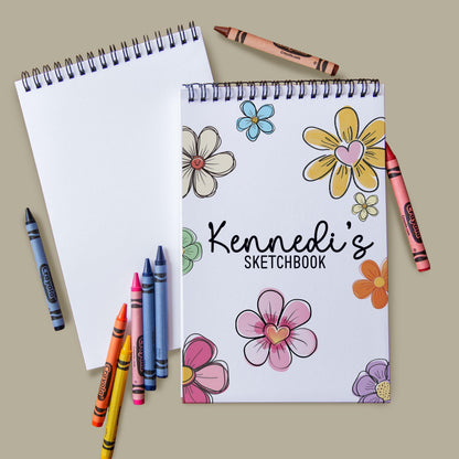 Personalized Sketchbook - Kids Drawing Pad With Custom Name & Flower Art Pad Gift
