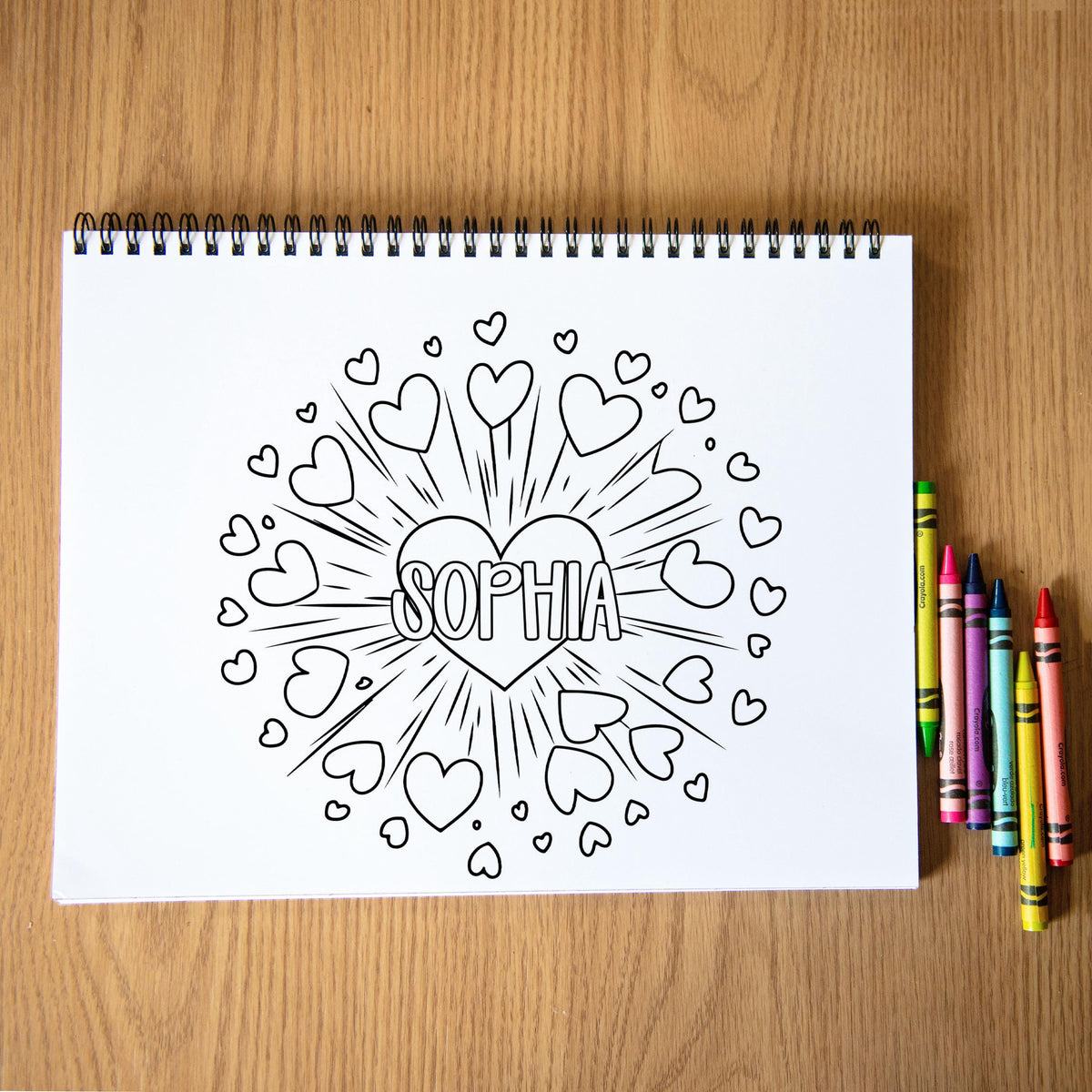 Personalized Coloring Book, Girls Hearts, 50 Pages, 11x8.5 Spiral