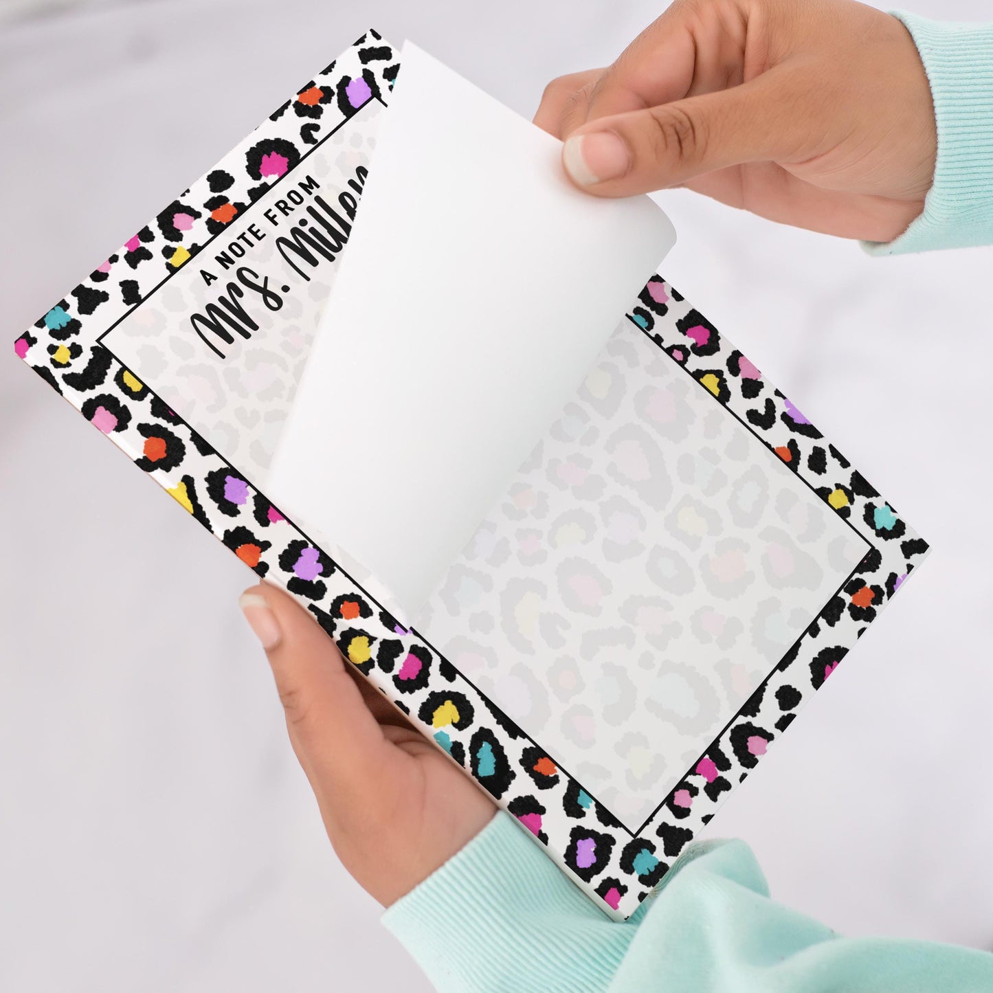 Personalized Notepad – Custom Cheetah Print Notepad With Rainbow Aesthetic Pad