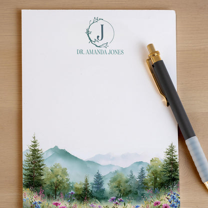 Personalized Monogram Notepad – Custom Forest Wildflower Stationery with Initial