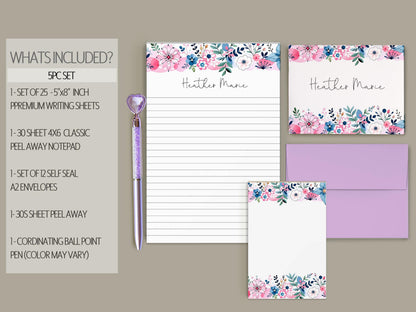 Personalized Stationery Set - Wildflower Print Paper & Colorful Floral Writing Kit