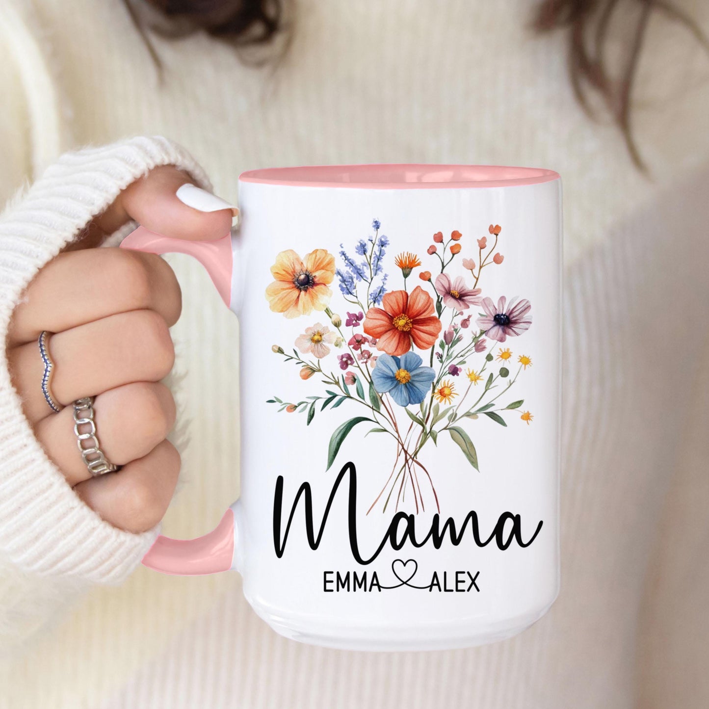 Personalized Mama Mug - Custom Name Wildflower Coffee Cup | Gift For Mom