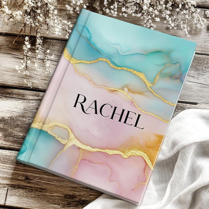 Custom Hardcover Journal - Personalized Notebook, Marbled Ink, Gift for Her