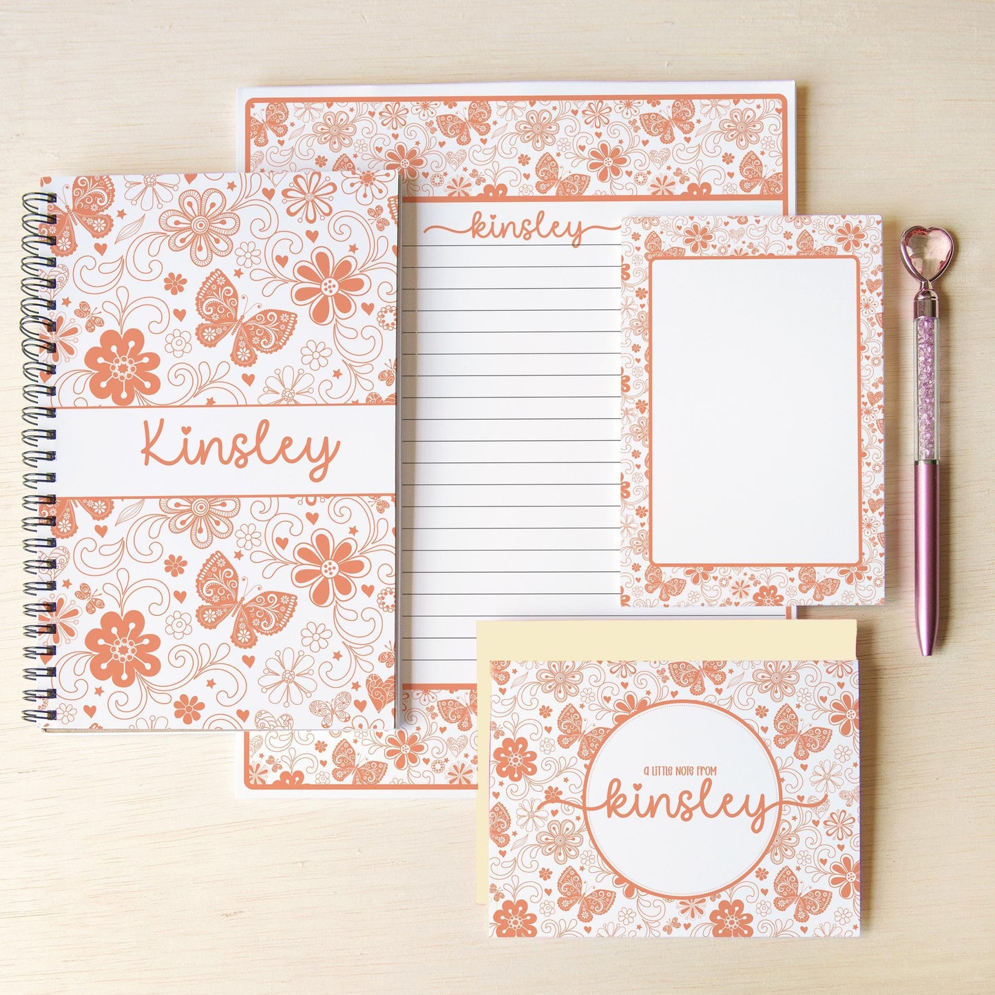 Personalized Stationery Set - Girls Butterfly Letter Writing Set with Notebook & Pen