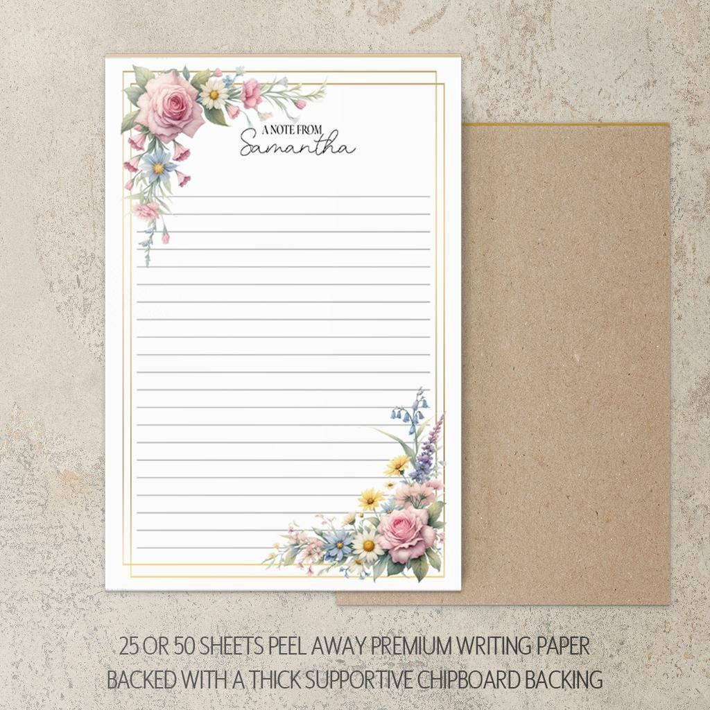 Personalized Notepad – Custom Name Notepad with Floral Design, Lined Sheets & Peel Away Pages
