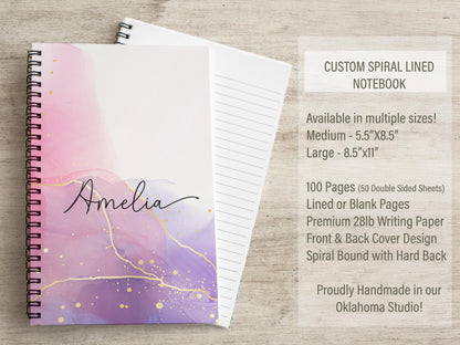 Personalized Pink Notebook - Custom Journal Notebooks with Name | Pretty Marble Notepads