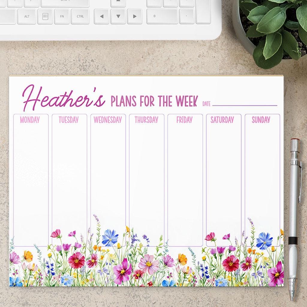 Weekly Planner Notepad - Personalized Floral Weekly Planner with Custom Name & To Do List