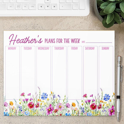 Weekly Planner Notepad - Personalized Floral Weekly Planner with Custom Name & To Do List
