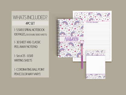 Personalized Stationery Set - Rainbow Letter Set with Girls Writing Paper & Custom Note Cards
