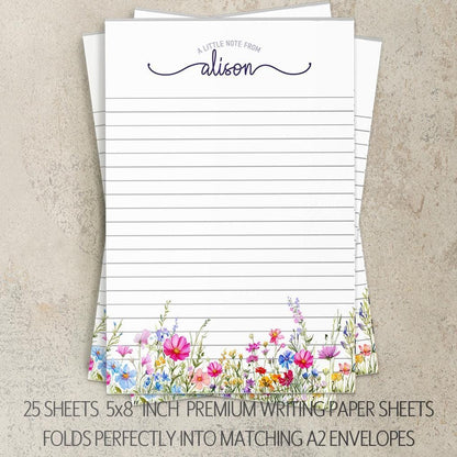 Personalized Stationery Set - Wildflower Letter Writing Set With Envelopes & Notecards