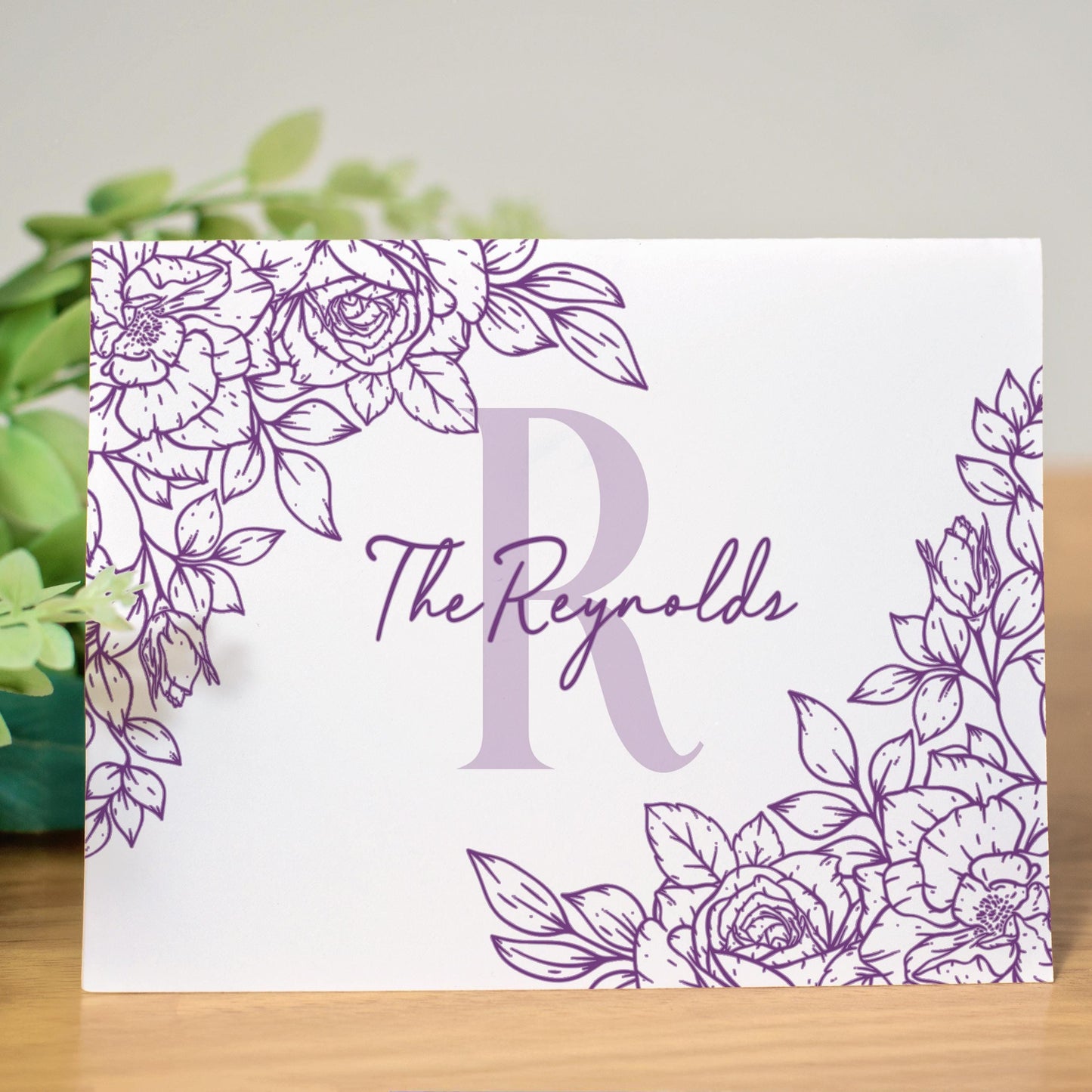 Personalized Monogram Note Cards - Custom Folded Greeting Cards Floral Design Set