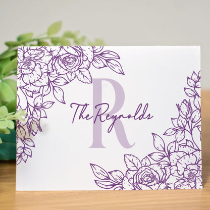 Personalized Monogram Note Cards - Custom Folded Greeting Cards Floral Design Set