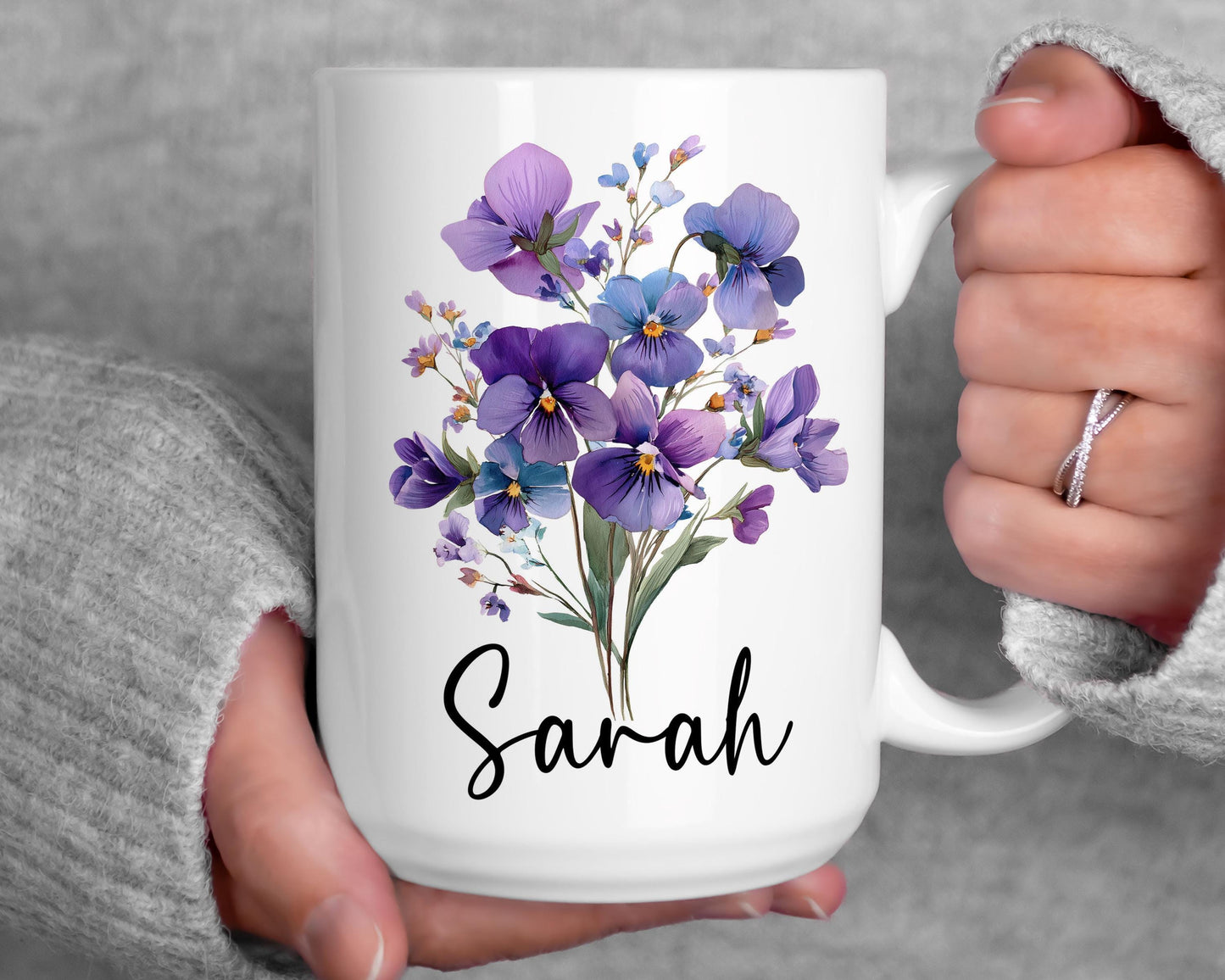 Custom Birth Flower Mug - Personalized Monogram Name Coffee Cup | Ceramic, Microwave Safe