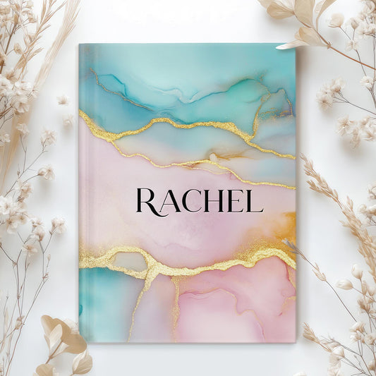 Custom Hardcover Journal - Personalized Notebook, Marbled Ink, Gift for Her