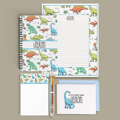 Boys Stationery Set – Personalized Dinosaur Notebook & Custom Writing Paper Kit