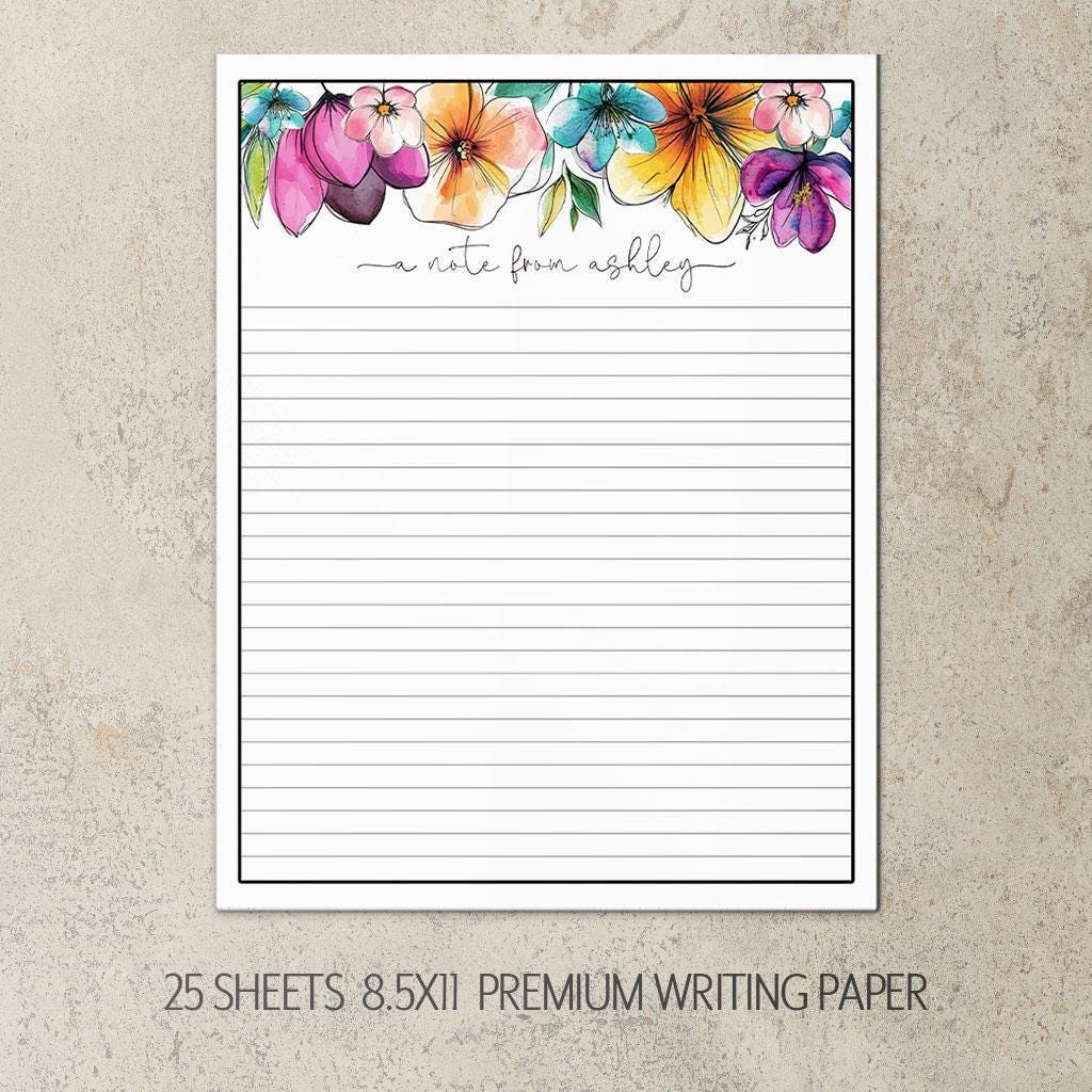 Personalized Stationery Set - Floral Notepad Set With Spiral Notebook & Writing Paper Envelopes