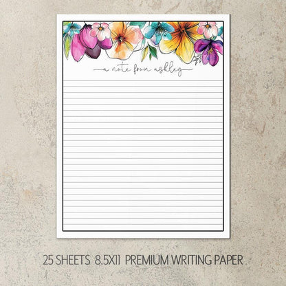 Personalized Stationery Set - Floral Notepad Set With Spiral Notebook & Writing Paper Envelopes